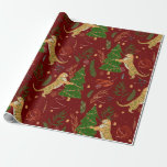 Christmas trees & tigers pattern custom background wrapping paper<br><div class="desc">This colorful cartoon-style Christmas tree pattern with a customizable dark red background.
Christmas,  trees,  Christmas animals,  and other Christmas symbols.</div>