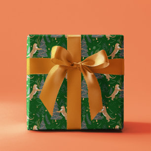 Christmas trees & tigers pattern Green background Wrapping Paper