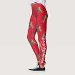 Christmas trees & tigers pattern  leggings<br><div class="desc">This colorful cartoon-style Christmas tree pattern with a customizable red background gives you the option to change the background colors.
Christmas,  trees,  Christmas animals,  and other Christmas symbols.</div>