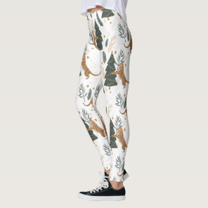 Christmas trees & tigers pattern  leggings