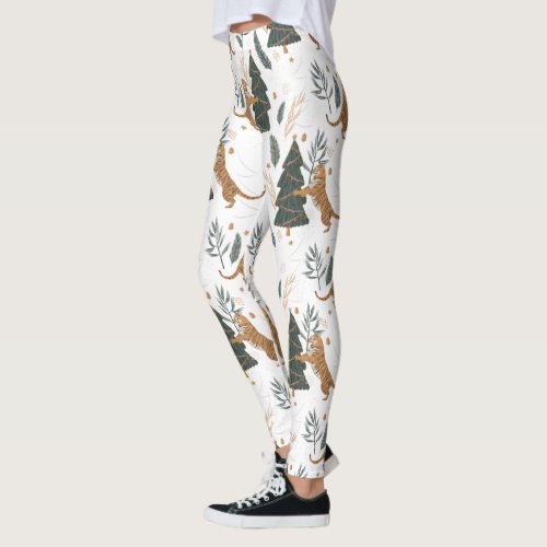 Christmas trees  tigers pattern  leggings