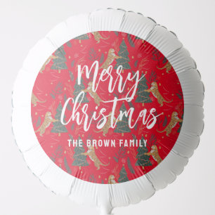 Christmas trees & tigers pattern red background balloon