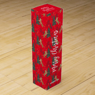 Christmas trees & tigers pattern Red background Wine Box