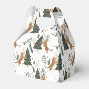 Christmas trees & tigers pattern white background favor boxes