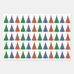 Christmas Trees Tri-Color Wrapping Paper Sheet