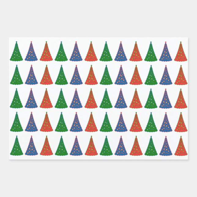 Christmas Trees Tri-Color Wrapping Paper Sheet (Front)