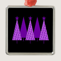 Christmas Trees - Violet Ribbon Metal Ornament