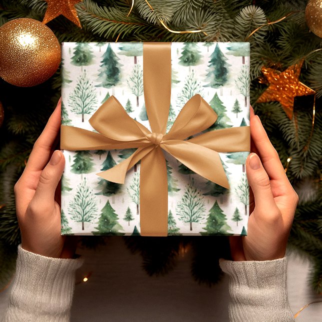 Christmas Trees Watercolor Greenery Holiday  Wrapping Paper (Creator Uploaded)