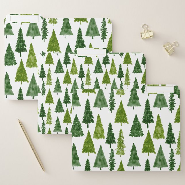 Christmas Trees Watercolor Holiday Pattern Modern  File Folder (Set)