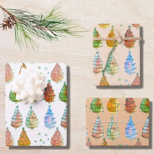 Christmas Trees Watercolor Wrapping Paper Sheets
