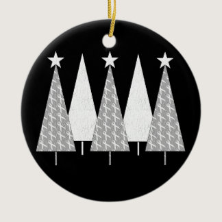 Christmas Trees - White Ribbon Ceramic Ornament