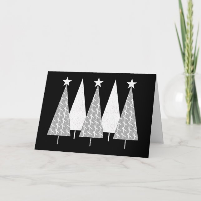 Christmas Trees - White Ribbon Holiday Card (Front)