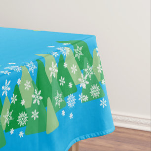 Christmas Trees White Snowflakes Blue Tablecloth