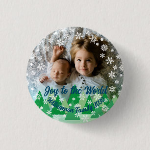 Christmas Trees White Snowflakes Joy to the World Button