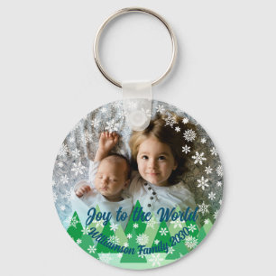 Christmas Trees White Snowflakes Joy to the World  Keychain