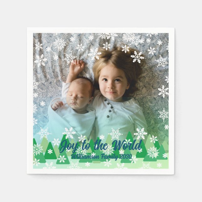 Christmas Trees White Snowflakes Joy to the World  Napkins (Front)