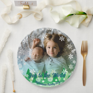 Christmas Trees White Snowflakes Joy to the World  Paper Plates