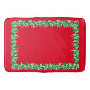 Christmas Trees White Snowflakes Red Bath Mat