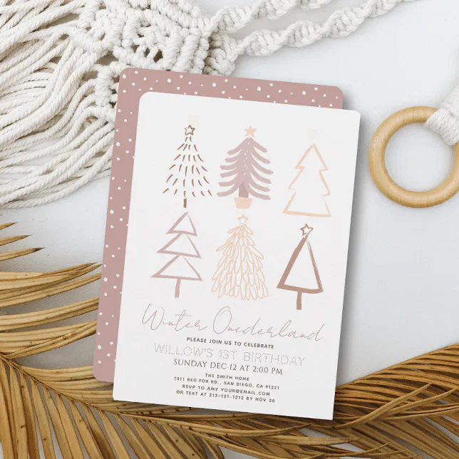 Christmas Trees Winter Onederland 1st Birthday Inv Invitation | Zazzle