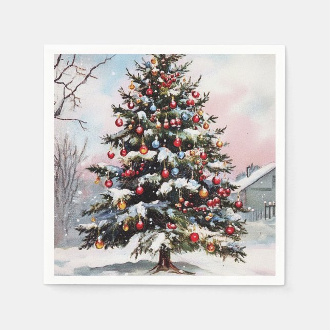 Christmas trees winter snowy landscape napkins (Front)