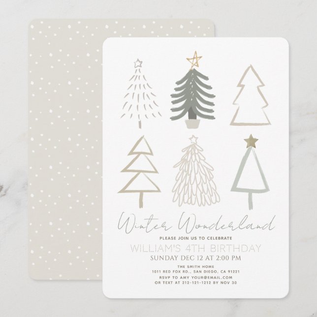 Christmas Trees Winter Wonderland Birthday Invitation (Front/Back)