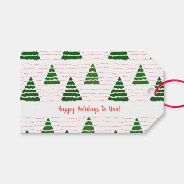 Christmas trees with beads strings pattern gift tags (Front (Horizontal))