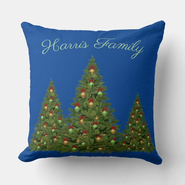 Christmas Tree's with Blue Throw Pillow (Front)