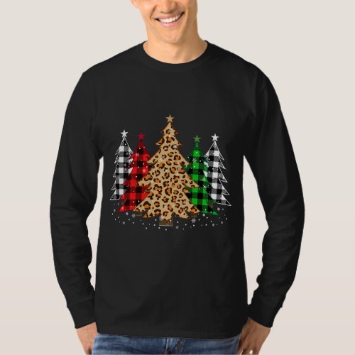 Christmas Trees with Buffalo Plaid  Leopard Print T_Shirt