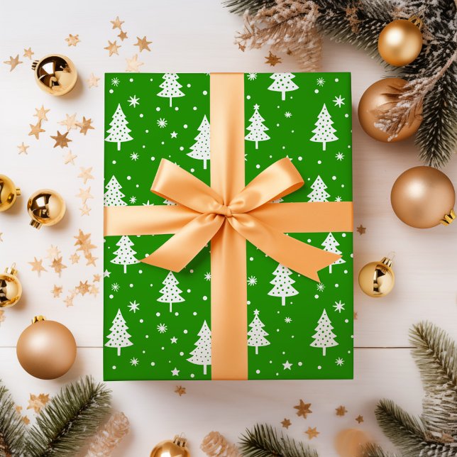 Christmas Trees with Bulbs Stars and Snowflakes Wrapping Paper (Creator Uploaded)