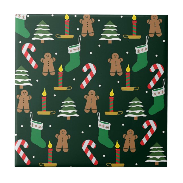 Christmas trees with gingerbread men,  ceramic tile (Front)