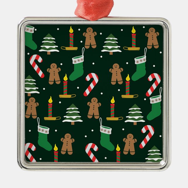 Christmas trees with gingerbread men,  metal ornament (Front)