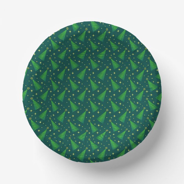 Christmas Trees with Gold Stars   Paper Bowls (Front)