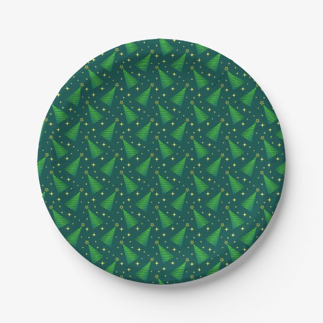Christmas Trees with Gold Stars  Paper Plates (Front)