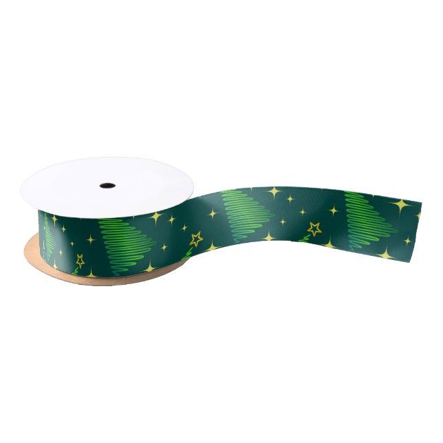 Christmas Trees with Gold Stars Ribbon  (Spool)