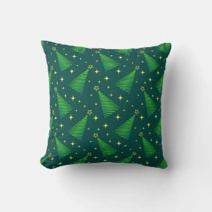 Christmas Trees with Gold Stars Throw Pillow