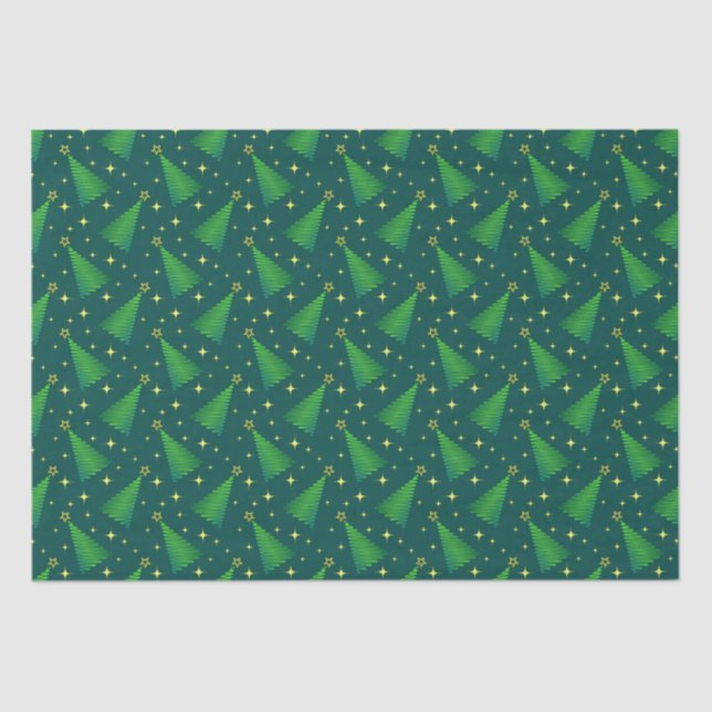 Christmas Trees with Gold Stars   Tissue Paper (Front)