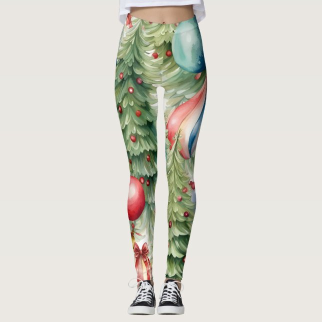 Christmas trees with holiday toys  leggings (Front)