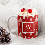 Christmas Trees with Monogram and Name Coffee Mug<br><div class="desc">Coffee Mug with little forest in red and white for a cozy home at winter. Personalize it with your Monogram and Name. Find more matching items in my Collection "Christmas in red,  blue and white"</div>