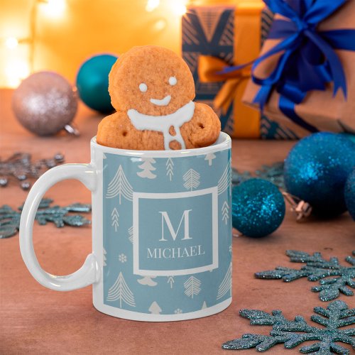 Christmas Trees with Monogram and Name  Coffee Mug