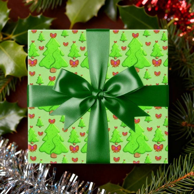 Christmas Trees With Red Bows Wrapping Paper Sheets (Red and green christmas cheer goes a long way to brightening up your festivities.)