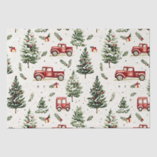 Christmas Trees With Red Trucks Tissue Paper