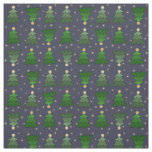 Christmas Trees with Stars on Custom Blue Fabric