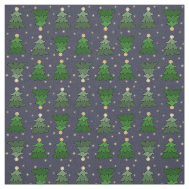 Christmas Trees with Stars on Custom Blue Fabric (Swatch)