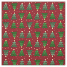 Christmas Trees with Stars on Custom Red