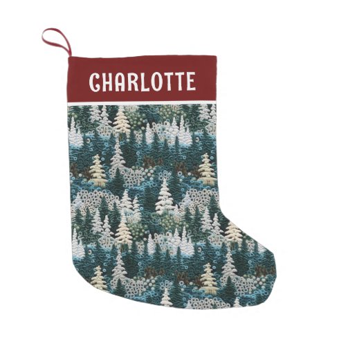 Christmas Trees Woodland Embroidered Personalized Small Christmas Stocking