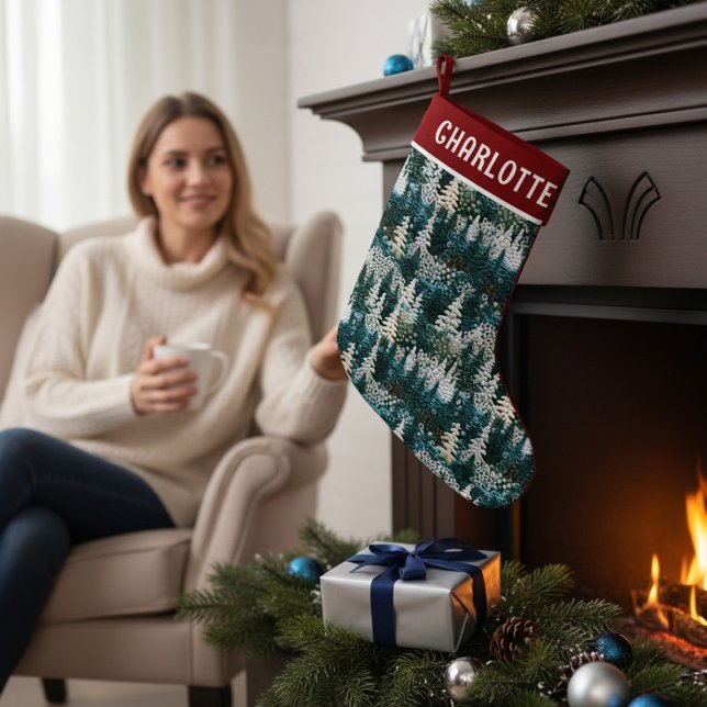 Christmas Trees Woodland Embroidered Personalized Small Christmas Stocking (Creator Uploaded)