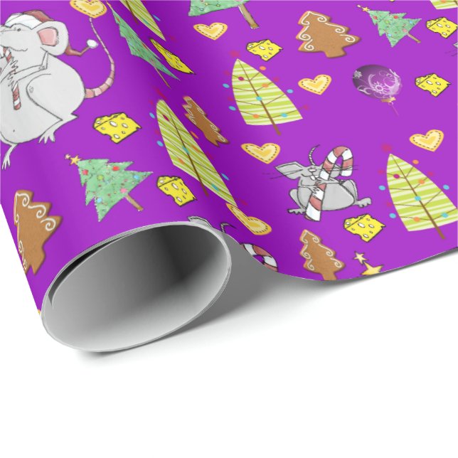 Christmas Trees Wrapping Paper Mouse Purple Cheese (Roll Corner)