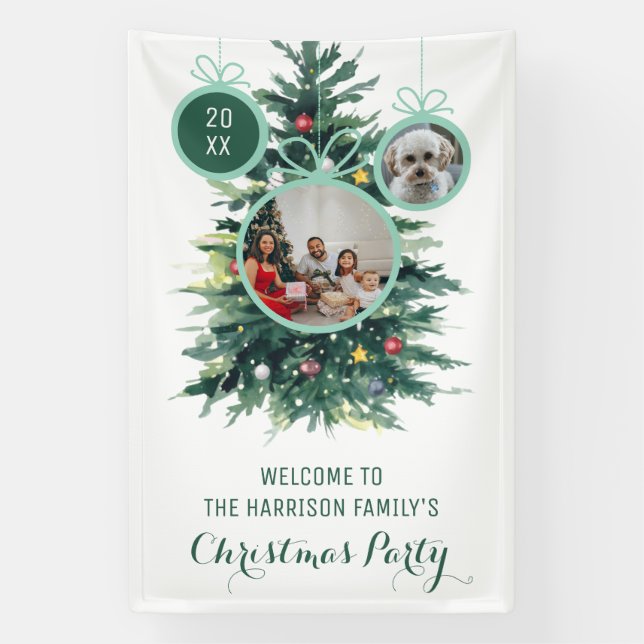 Christmas Trees Xmas Balls Shape Two Photos Banner (Vertical)