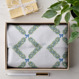 Christmas Trellis Blue Bow  Tissue Paper
