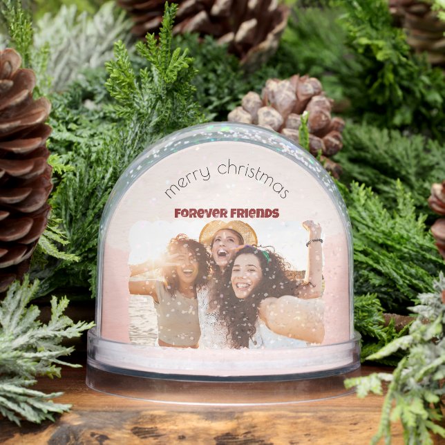 Christmas Trendy Checks Custom Photo Holiday Cards Snow Globe (Winter)
